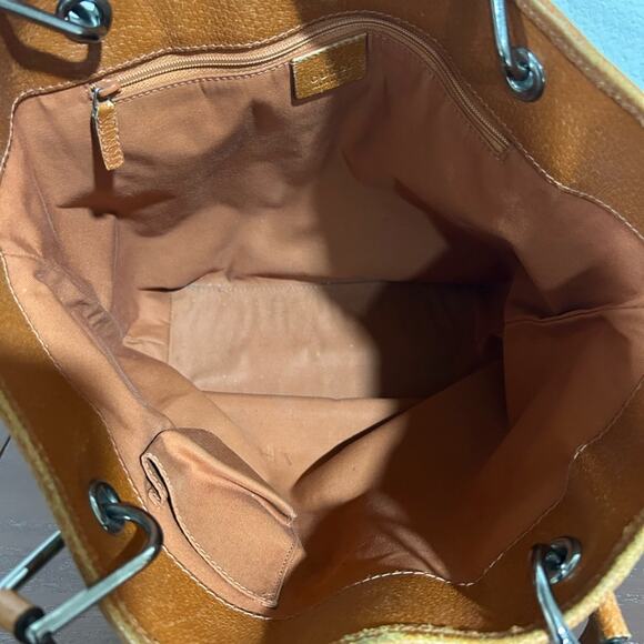 Gucci Vintage Tote Classic Beige GG Logo Canvas Orange Leather Trim Medium Size - Picture 12 of 16